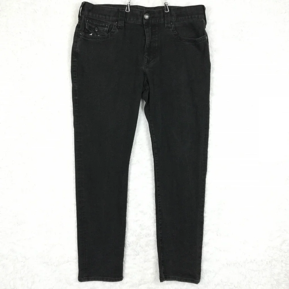 True Religion Mens Jeans Rocco Skinny Relaxed Black Denim Flap Pocket 36